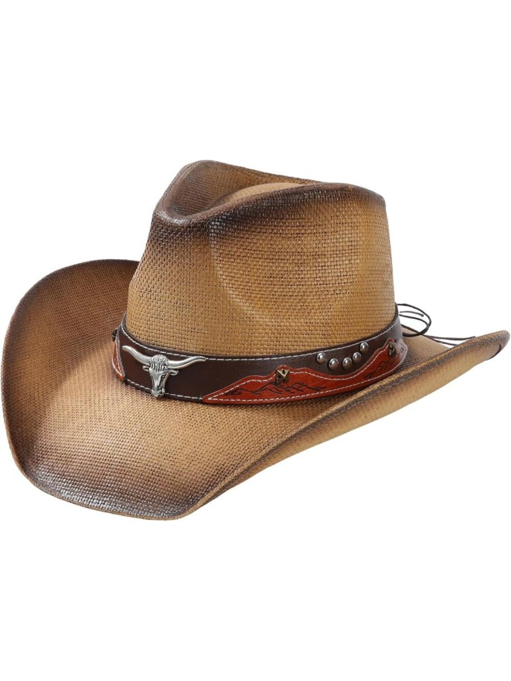 Unisex Cattle Khaki Straw Wide Brim Shapeable Chin Strap Cowboy Western Hat